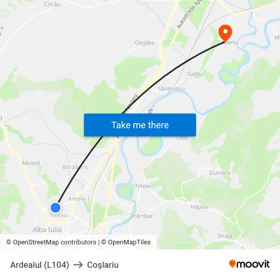 Ardealul (L104) to Coşlariu map