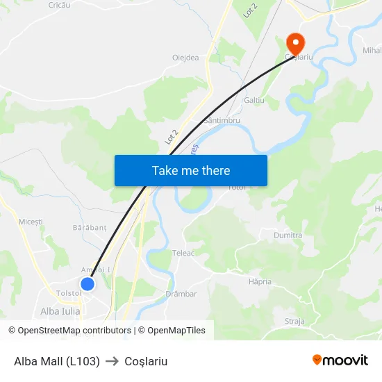 Alba Mall (L103) to Coşlariu map