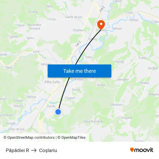 Păpădiei R to Coşlariu map