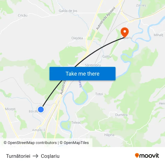 Turnătoriei to Coşlariu map