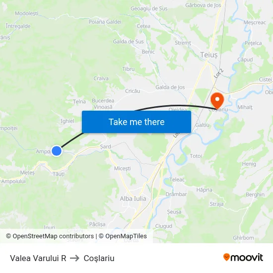 Valea Varului R to Coşlariu map