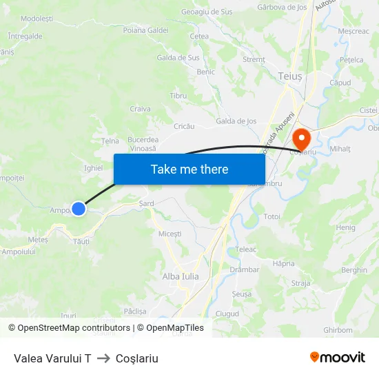 Valea Varului T to Coşlariu map