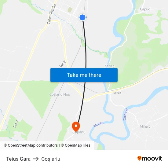 Teius Gara to Coşlariu map