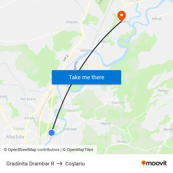 Gradinita Drambar R to Coşlariu map