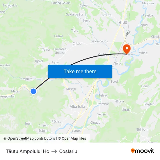 Tăutu Ampoiului Hc to Coşlariu map