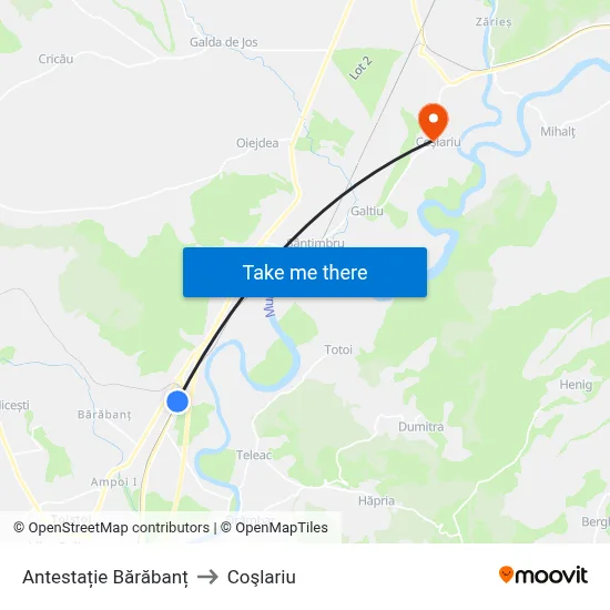 Antestație Bărăbanț to Coşlariu map