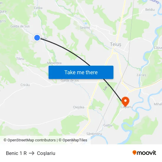 Benic 1 R to Coşlariu map