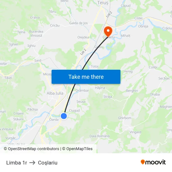 Limba 1r to Coşlariu map