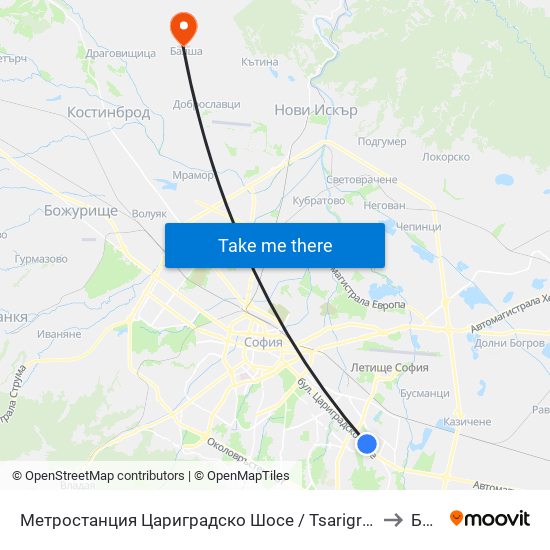 Метростанция Цариградско Шосе / Tsarigradsko Shosse Metro Station (1016) to Балша map