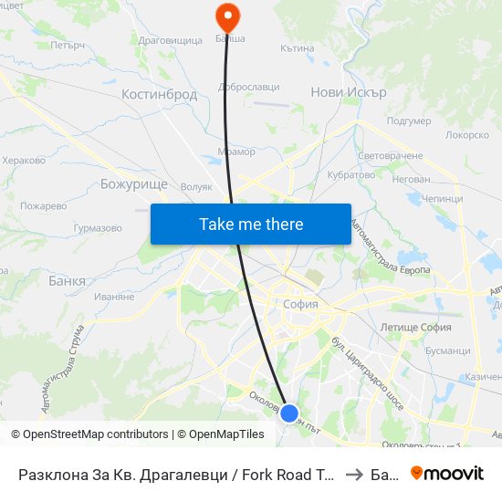 Разклона За Кв. Драгалевци / Fork Road To Dragalevtsi Qr. (1457) to Балша map