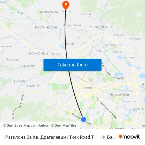 Разклона За Кв. Драгалевци / Fork Road To Dragalevtsi Qr. (1457) to Балша map