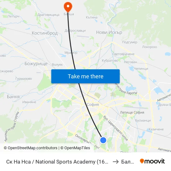 Ск На Нса / National Sports Academy (1609) to Балша map