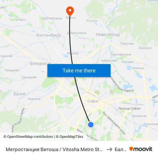 Ⓜ️ Метростанция Витоша / Vitosha Metro Station (2654) to Балша map