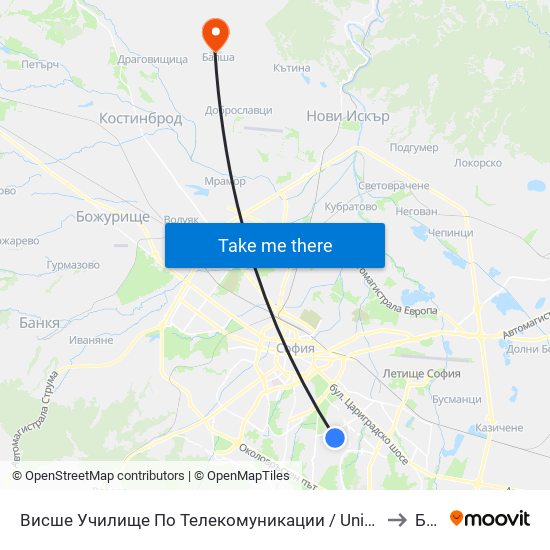 Висше Училище По Телекомуникации / University Of Telecommunications And Post (1397) to Балша map