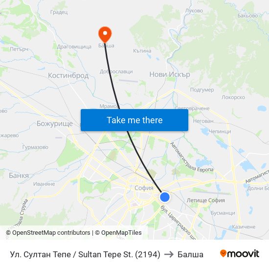 Ул. Султан Тепе / Sultan Tepe St. (2194) to Балша map