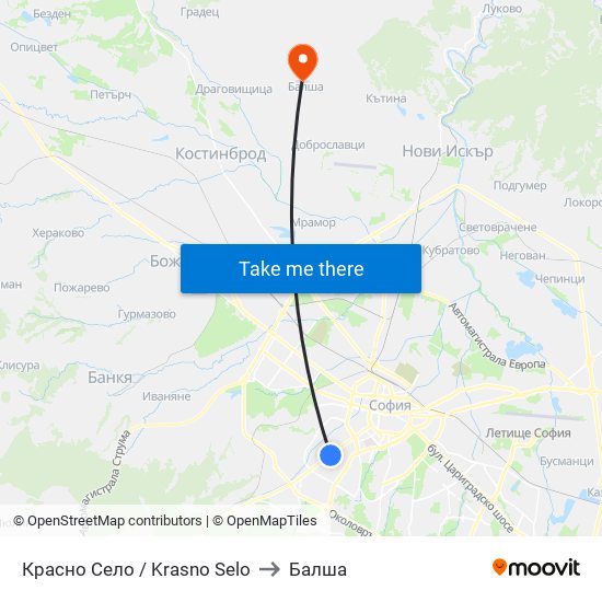 Красно Село / Krasno Selo to Балша map