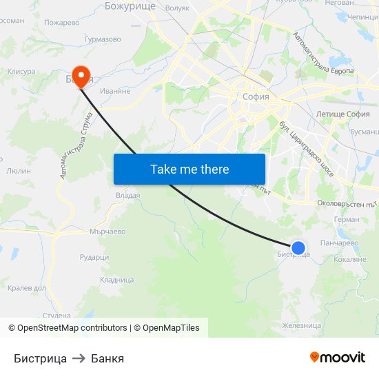 Бистрица to Банкя map