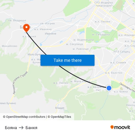 Бояна to Банкя map