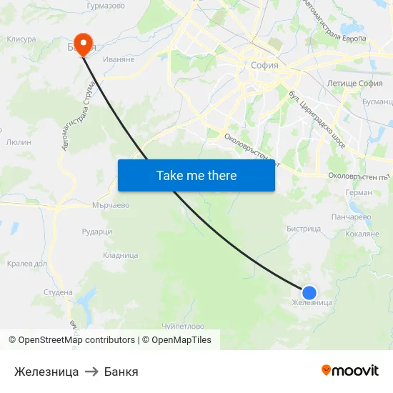 Железница to Банкя map