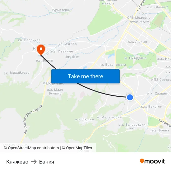 Княжево to Банкя map