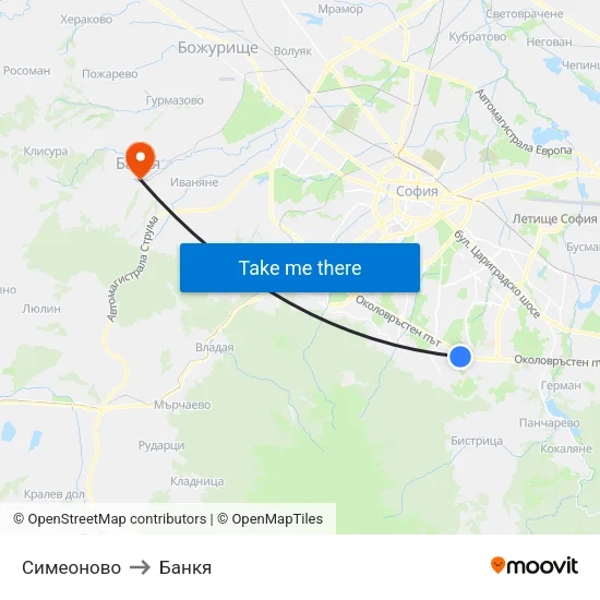 Симеоново to Банкя map