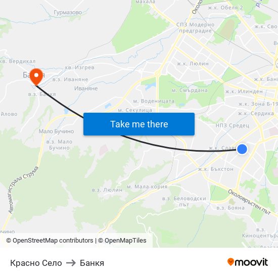 Красно Село to Банкя map