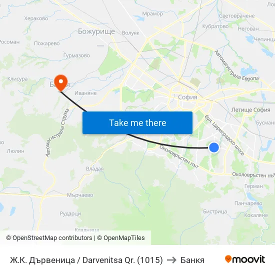 Ж.К. Дървеница / Darvenitsa Qr. (1015) to Банкя map