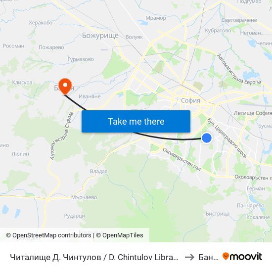 Читалище Д. Чинтулов / D. Chintulov Library (2366) to Банкя map