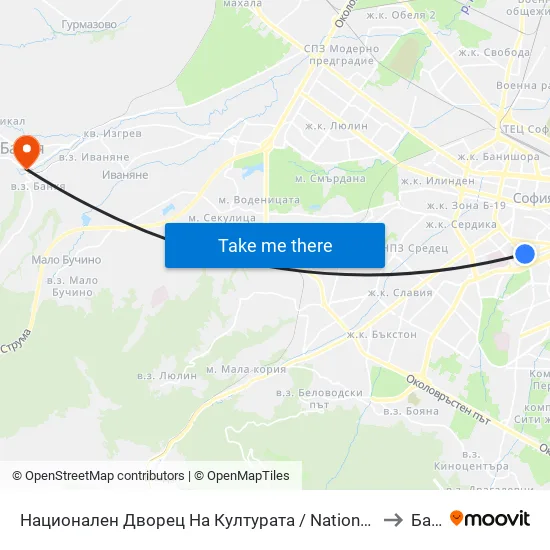 Ⓜ️ Национален Дворец На Културата / National Palace Of Culture (1139) to Банкя map