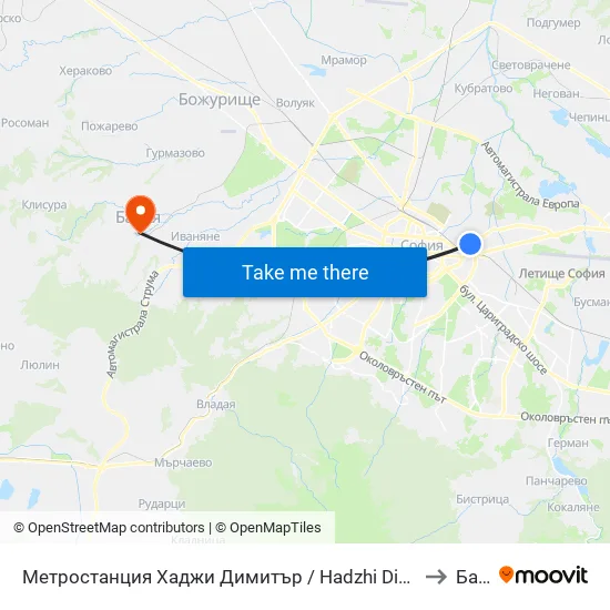 Метростанция Хаджи Димитър / Hadzhi Dimitar Metro Station (0303) to Банкя map