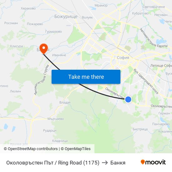 Околовръстен Път / Ring Road (1175) to Банкя map