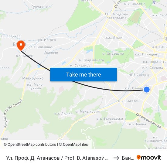 Ул. Проф. Д. Атанасов / Prof. D. Atanasov St. (2134) to Банкя map