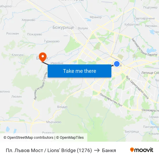 Ⓜ️ Пл. Лъвов Мост / Lions' Bridge (1276) to Банкя map