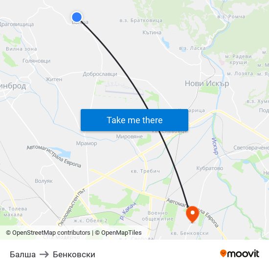 Балша to Бенковски map