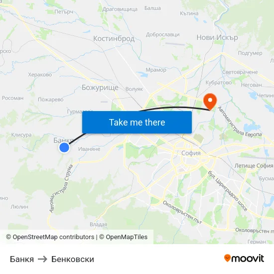 Банкя to Бенковски map
