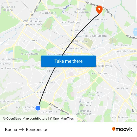 Бояна to Бенковски map