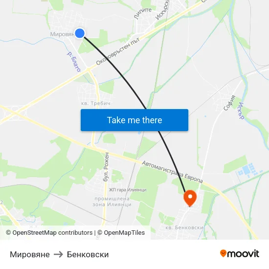 Мировяне to Бенковски map