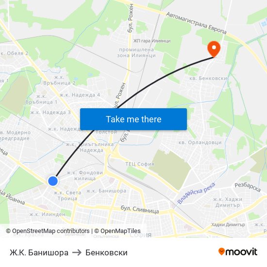 Ж.К. Банишора to Бенковски map