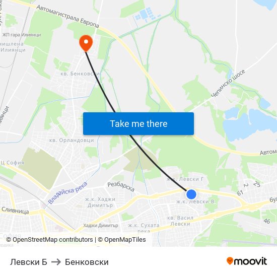 Левски Б to Бенковски map