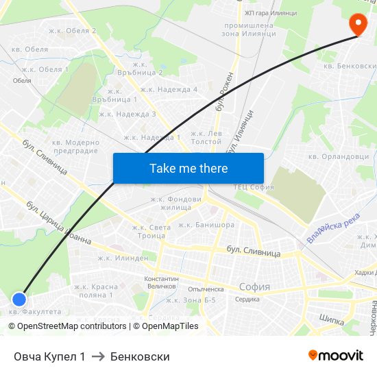 Овча Купел 1 to Бенковски map
