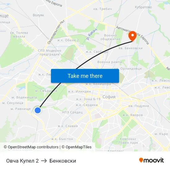 Овча Купел 2 to Бенковски map