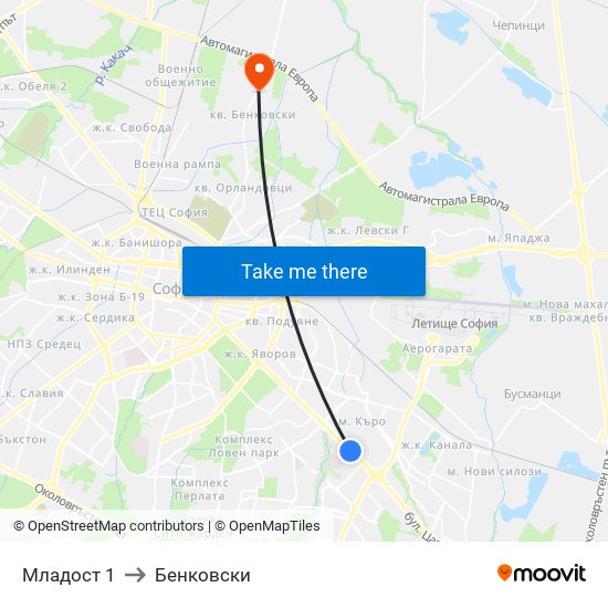 Младост 1 to Бенковски map