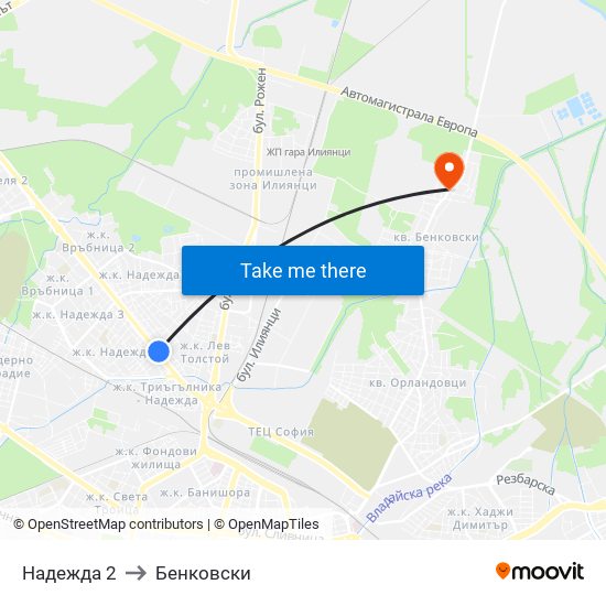 Надежда 2 to Бенковски map