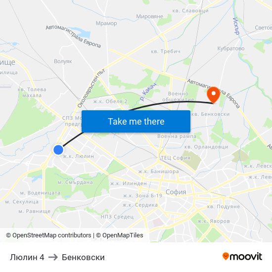 Люлин 4 to Бенковски map