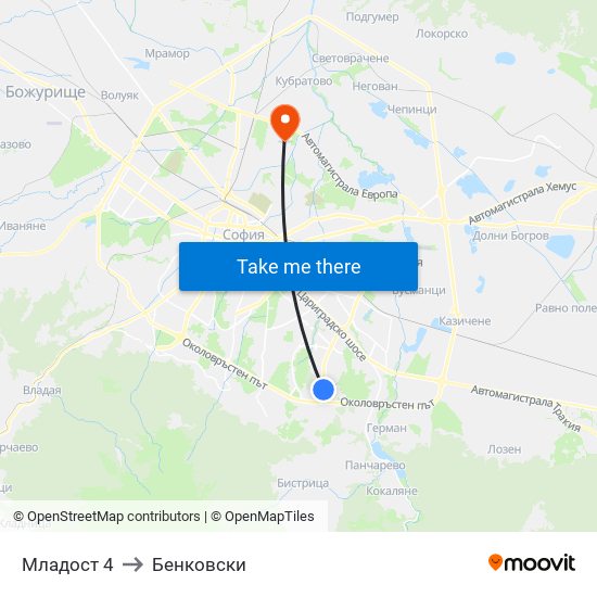 Младост 4 to Бенковски map