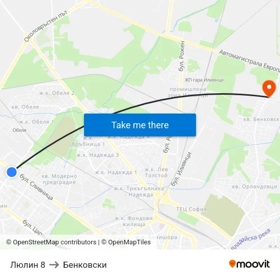 Люлин 8 to Бенковски map