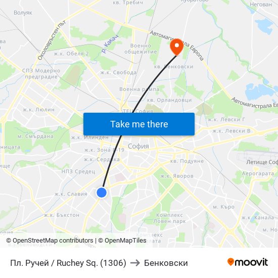 Пл. Ручей / Ruchey Sq. (1306) to Бенковски map