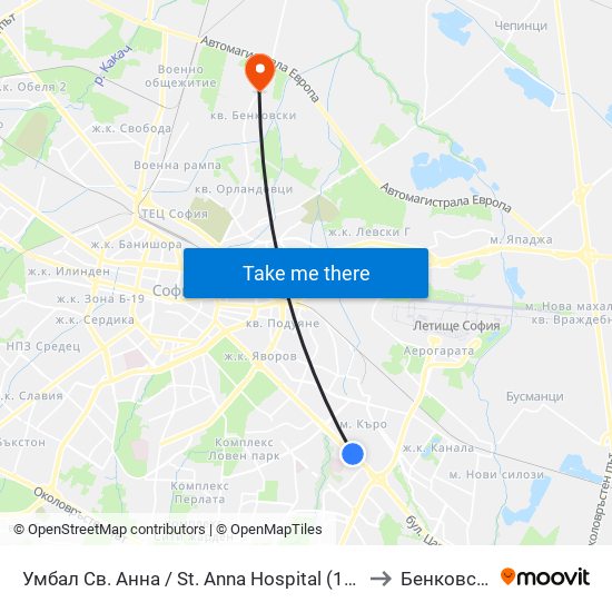 Умбал Св. Анна / St. Anna Hospital (1196) to Бенковски map