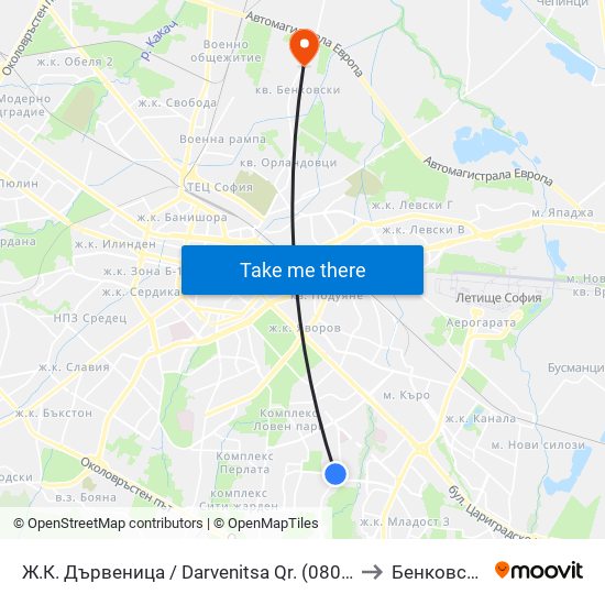 Ж.К. Дървеница / Darvenitsa Qr. (0800) to Бенковски map
