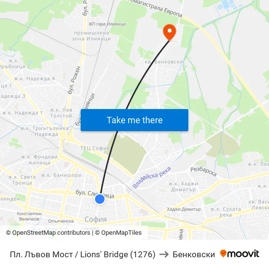 Ⓜ️ Пл. Лъвов Мост / Lions' Bridge (1276) to Бенковски map